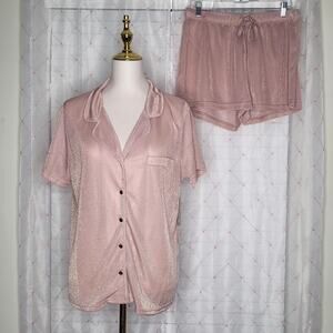 Aerosoles‎ Pale Mauve Fairycore Coquette Princess Shimmery Shorts Pajama Set NWT